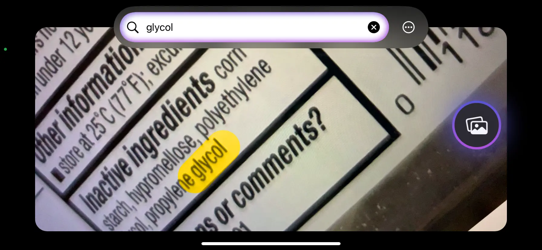 Search text with the live camera instantly.